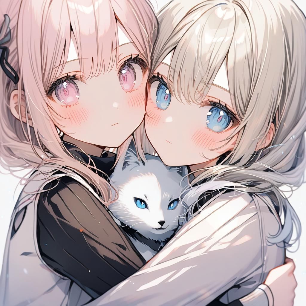 Portrait of Two Girls Hugging