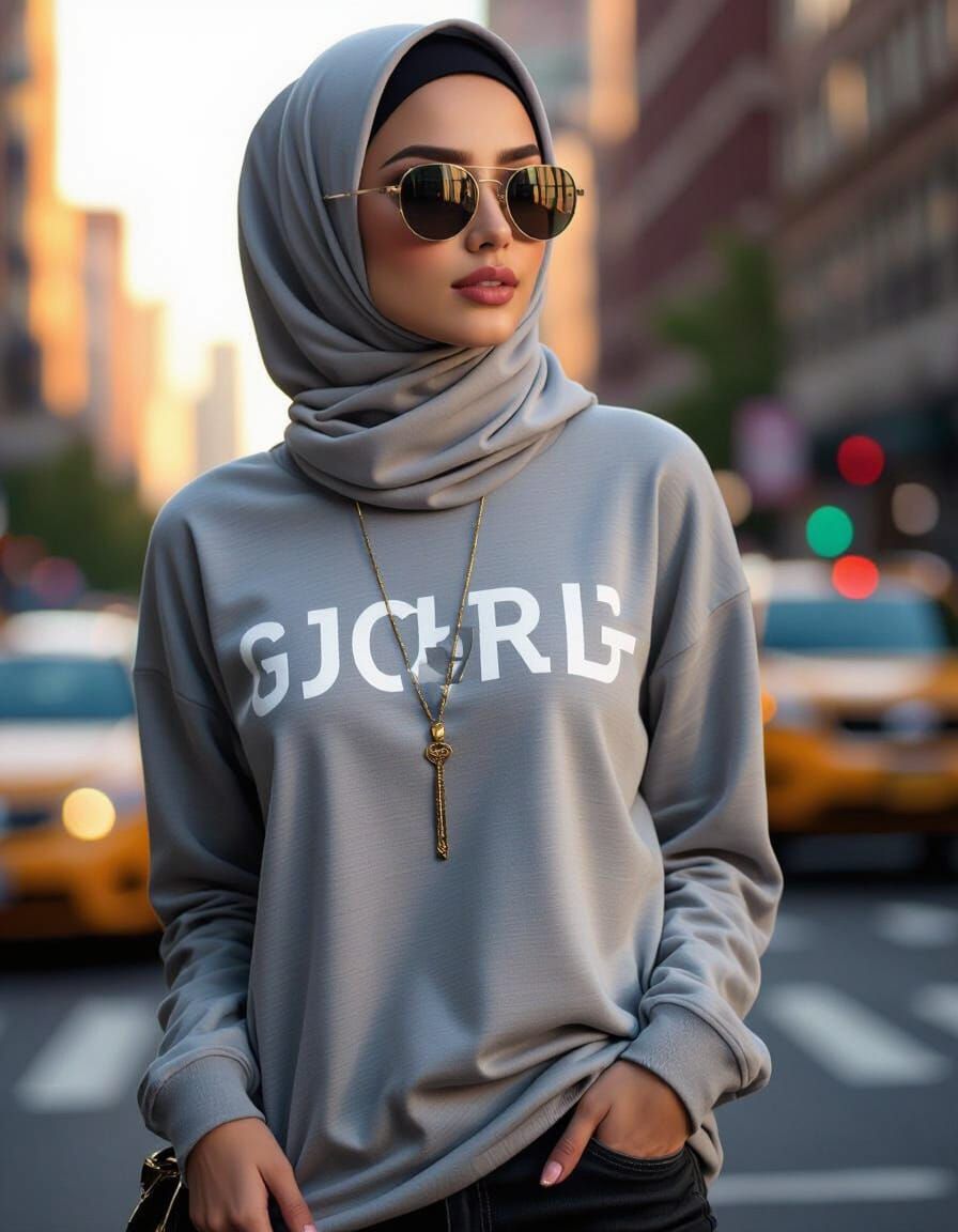 Hijabi Woman in NYC, Ultra-Realistic Digital Art