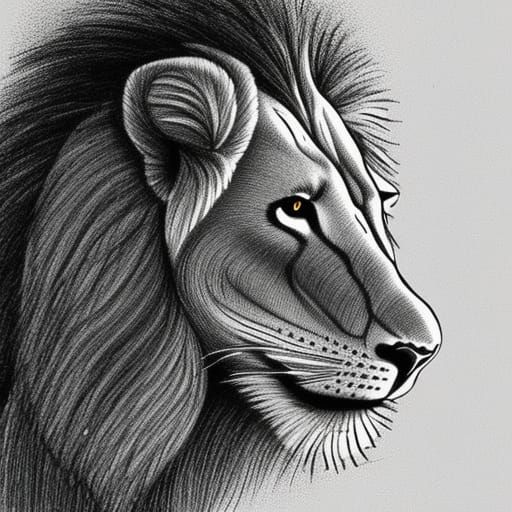 Detailed Line Drawing of a Yawning Lion