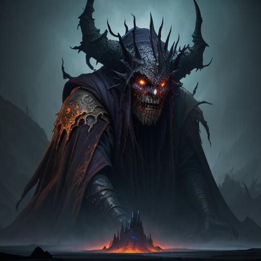 Monster King on Shattered Throne: Dark Fantasy Art