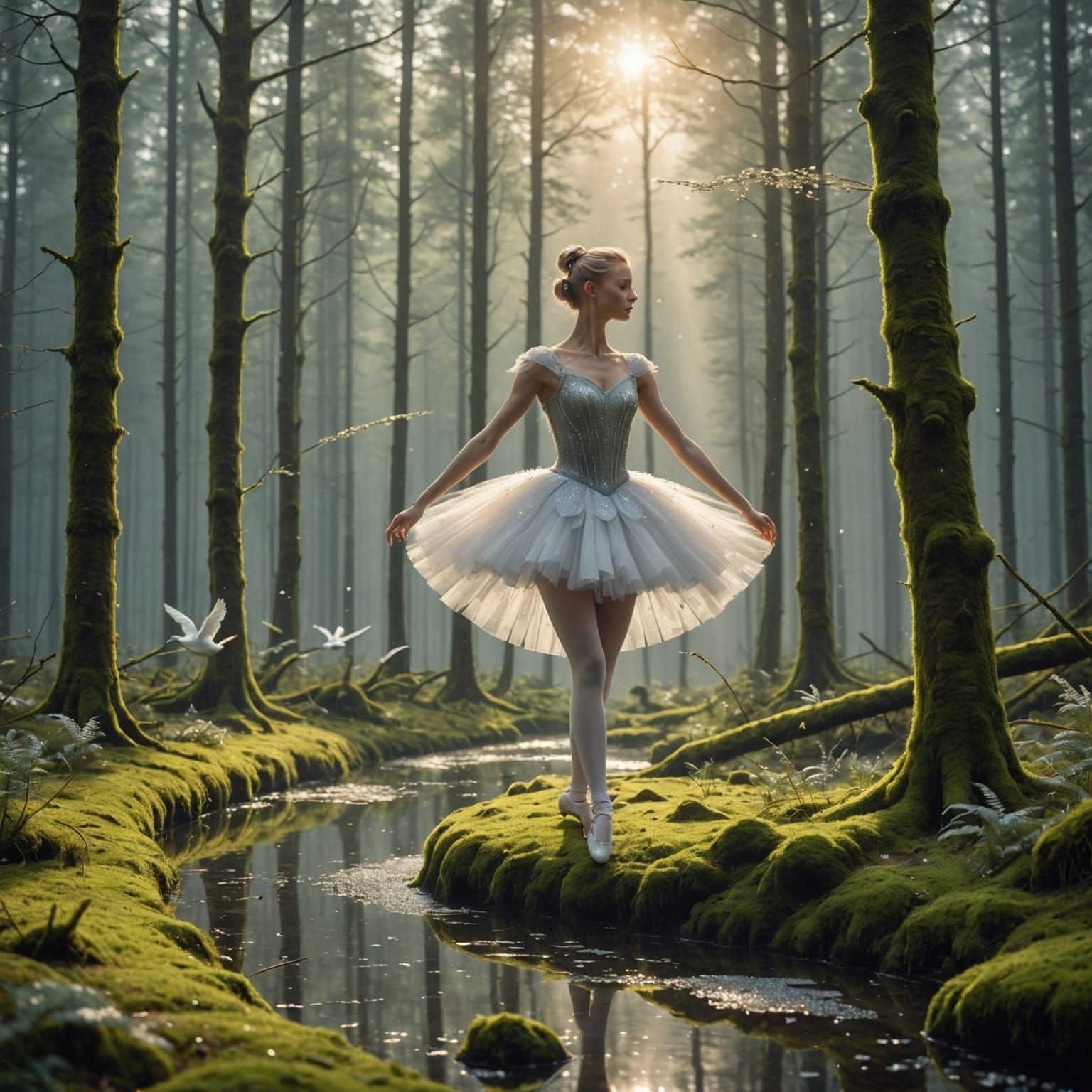 Ethereal Ballerina in a Whimsical Forest