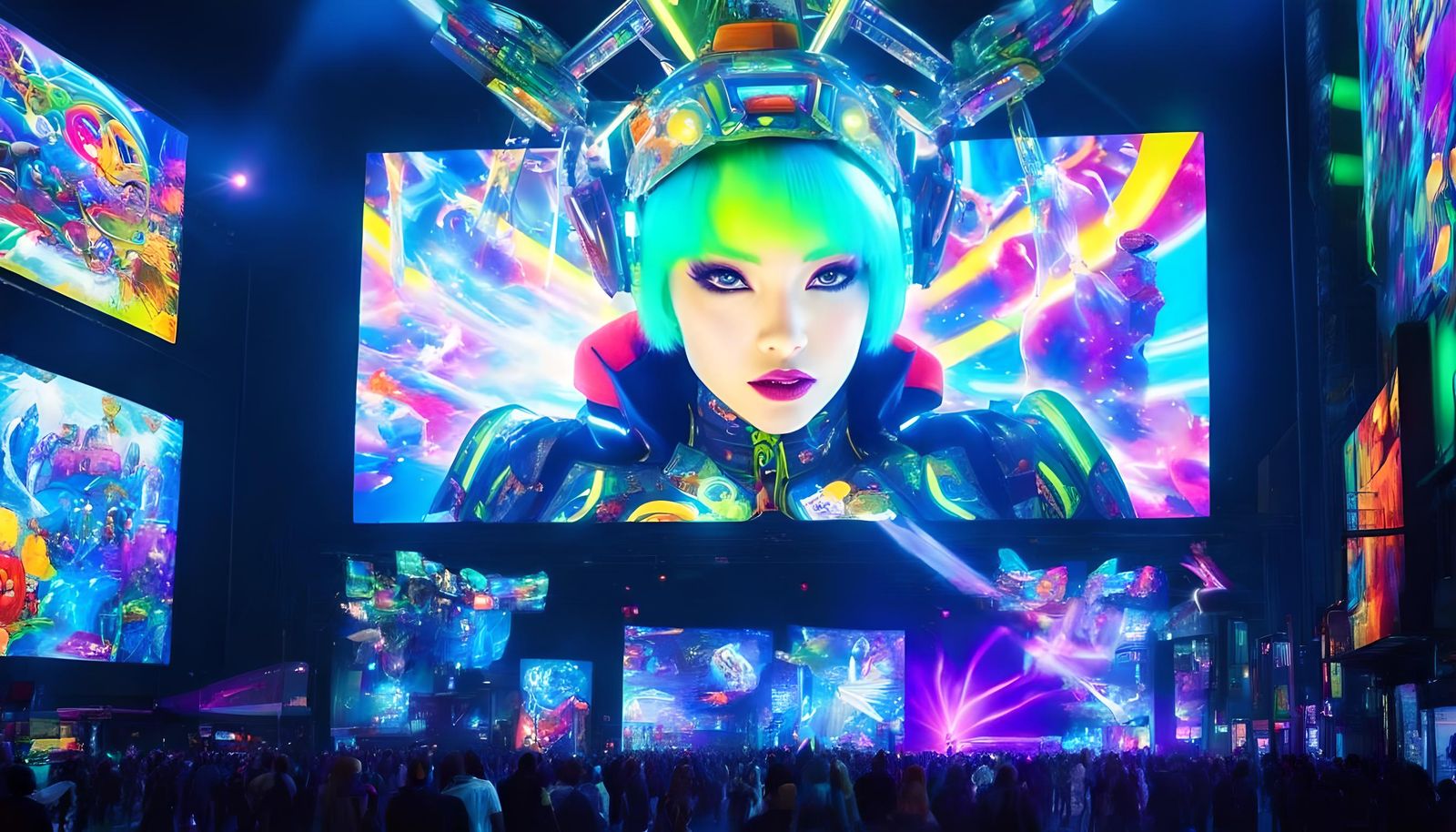 Dynamic Anime Psy-Fi Graffiti Art at Cybercore Convention