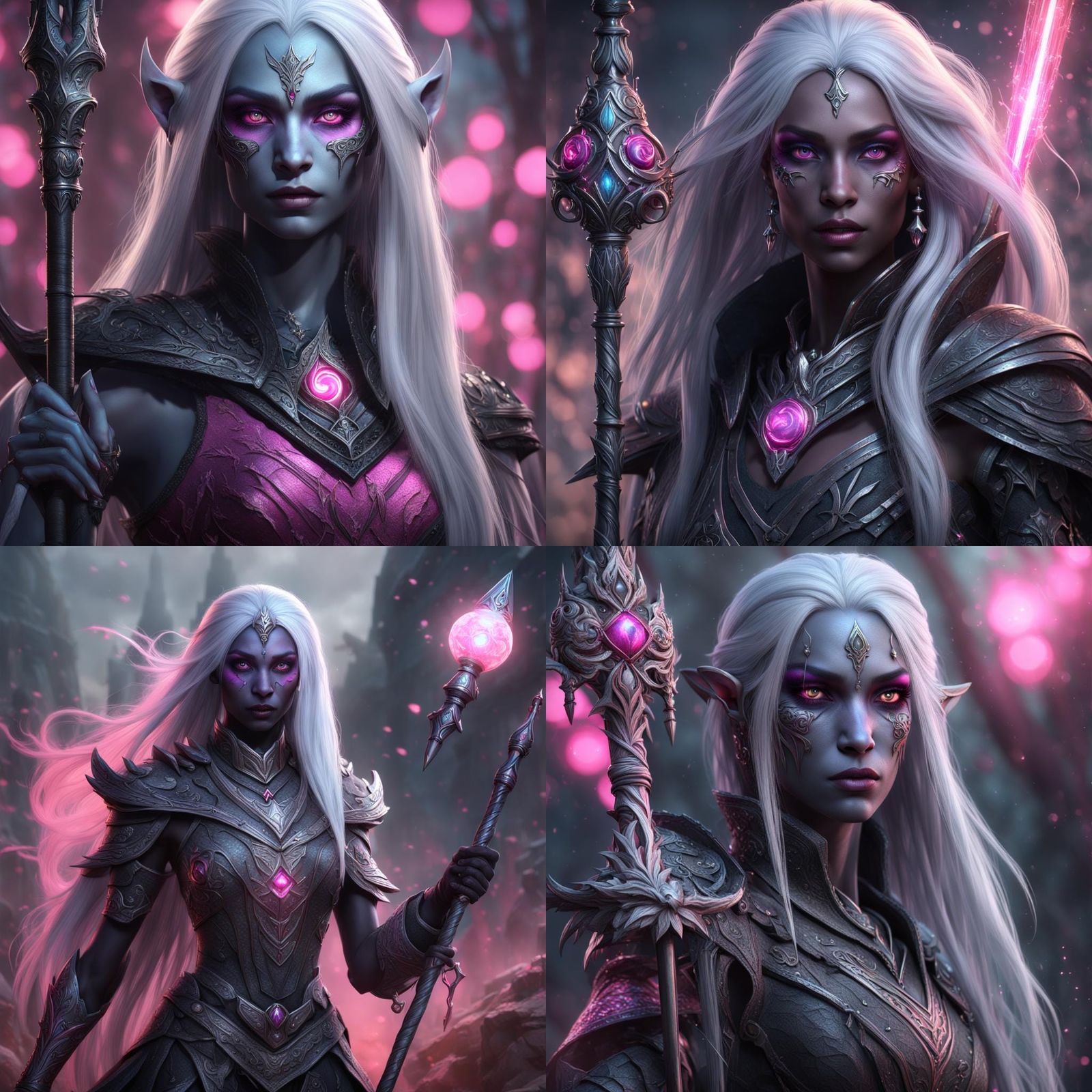 Elegant Drow Sorceress with Magic Staff