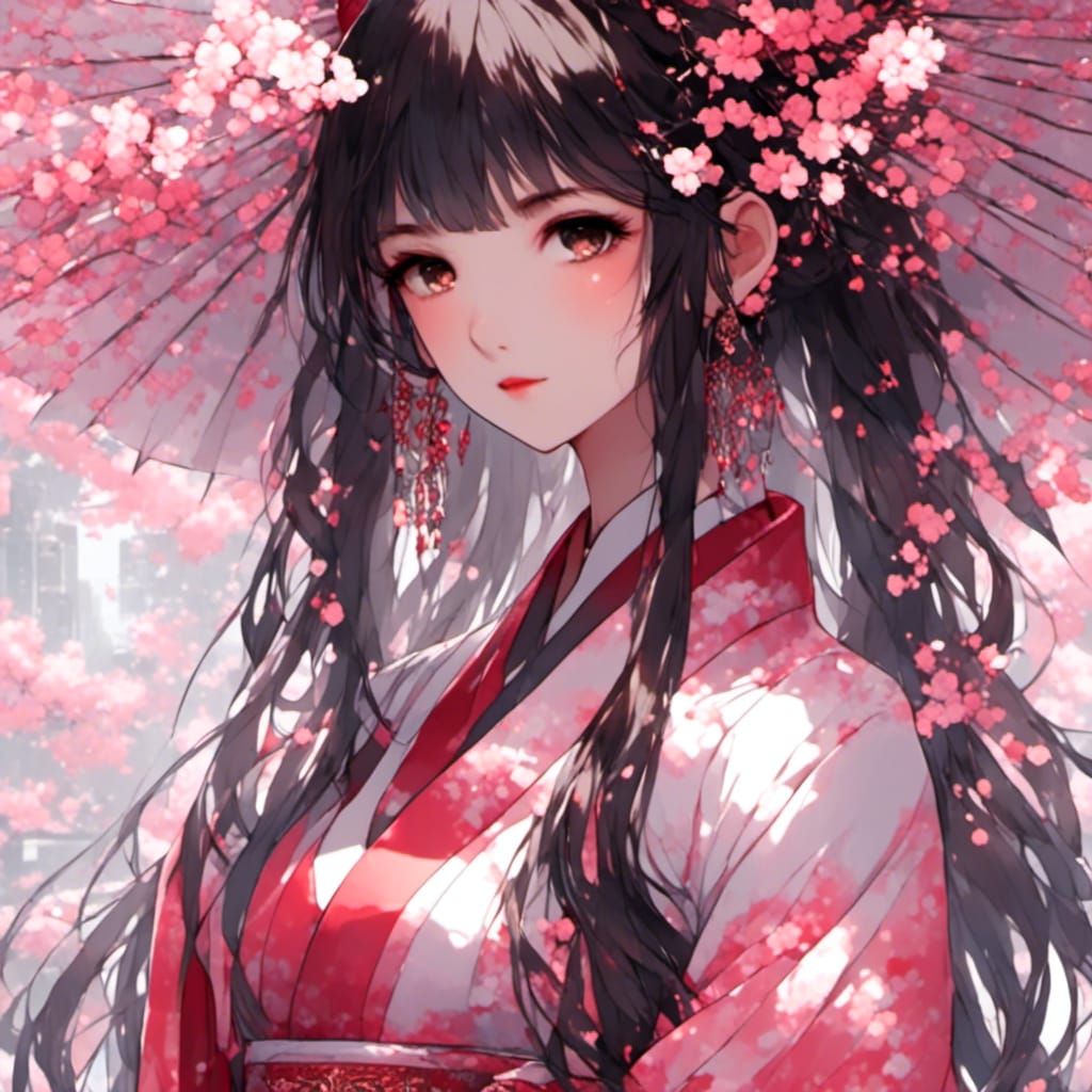 Futuristic Geisha Portrait in Japanese Cyberpunk Style