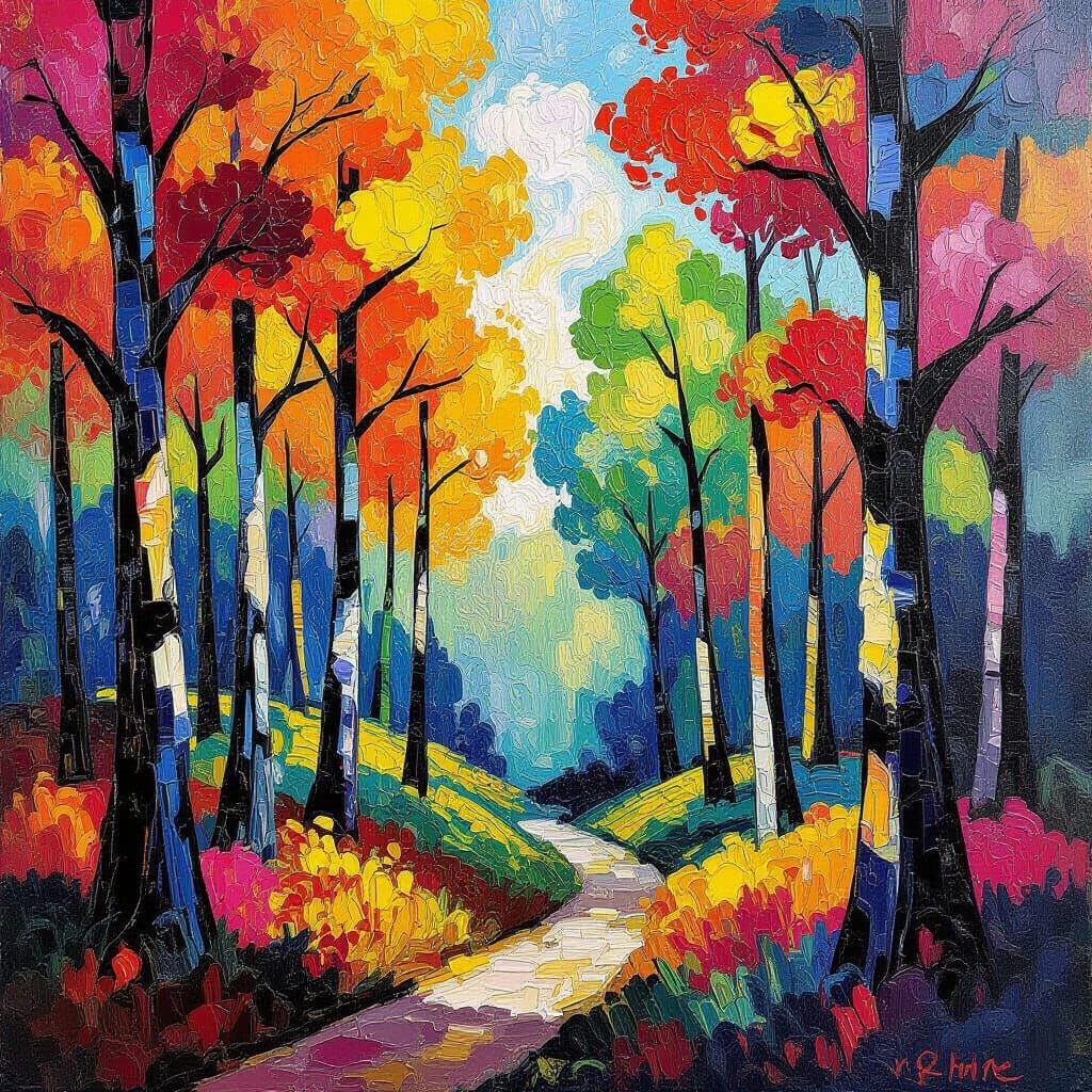 Rainbow Forest in Neo-Impressionistic Impasto Style