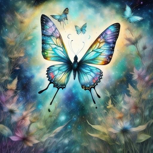 Butterfly on Hand in Misty Garden, Surreal Art