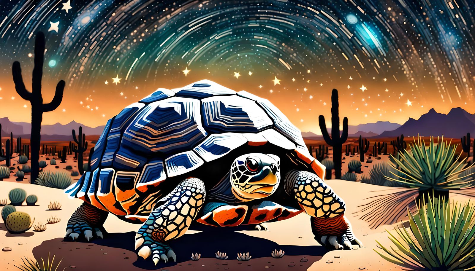 Desert Tortoise Under Starry Night Sky