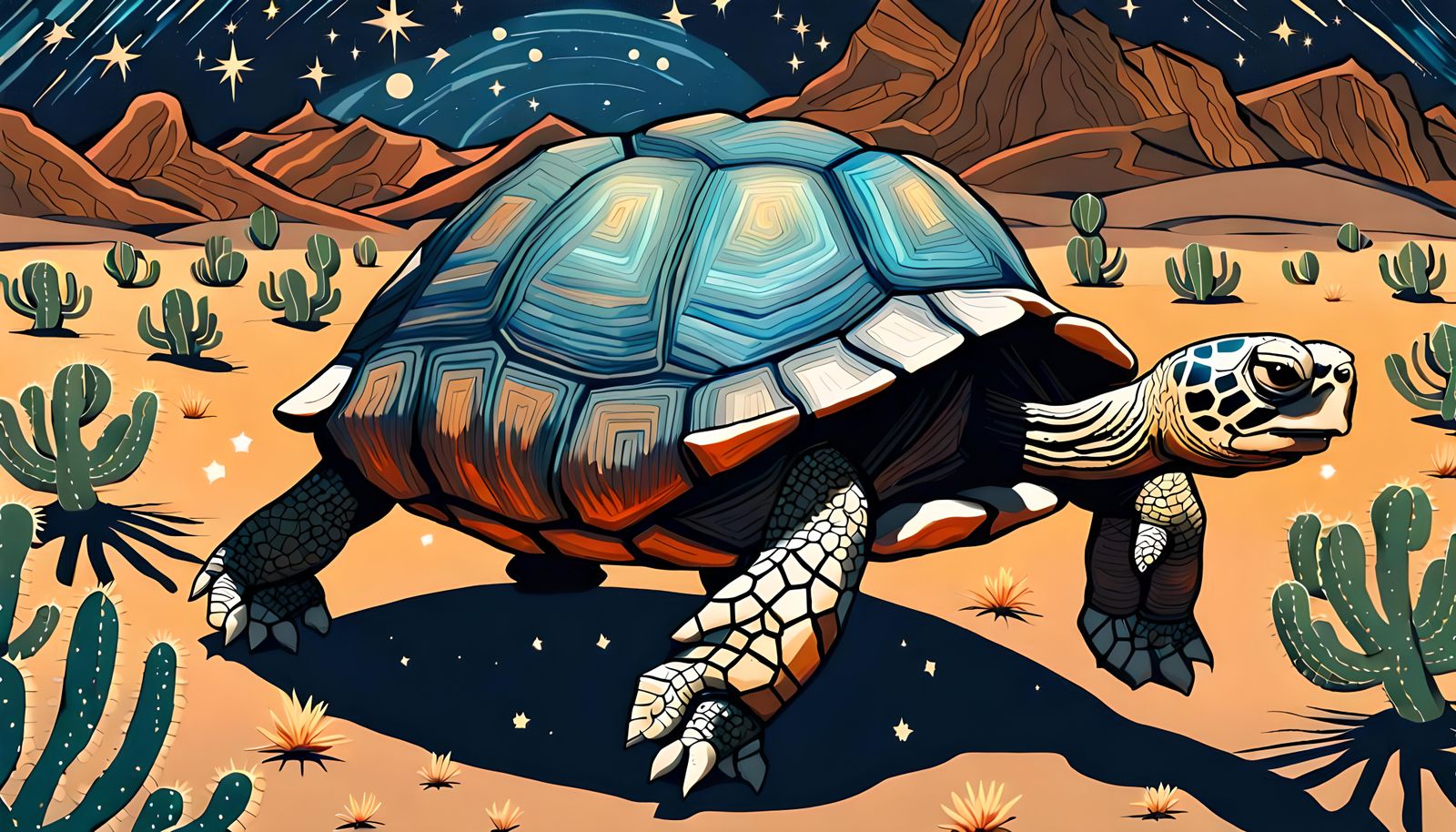 Desert Tortoise Under Starry Night Sky