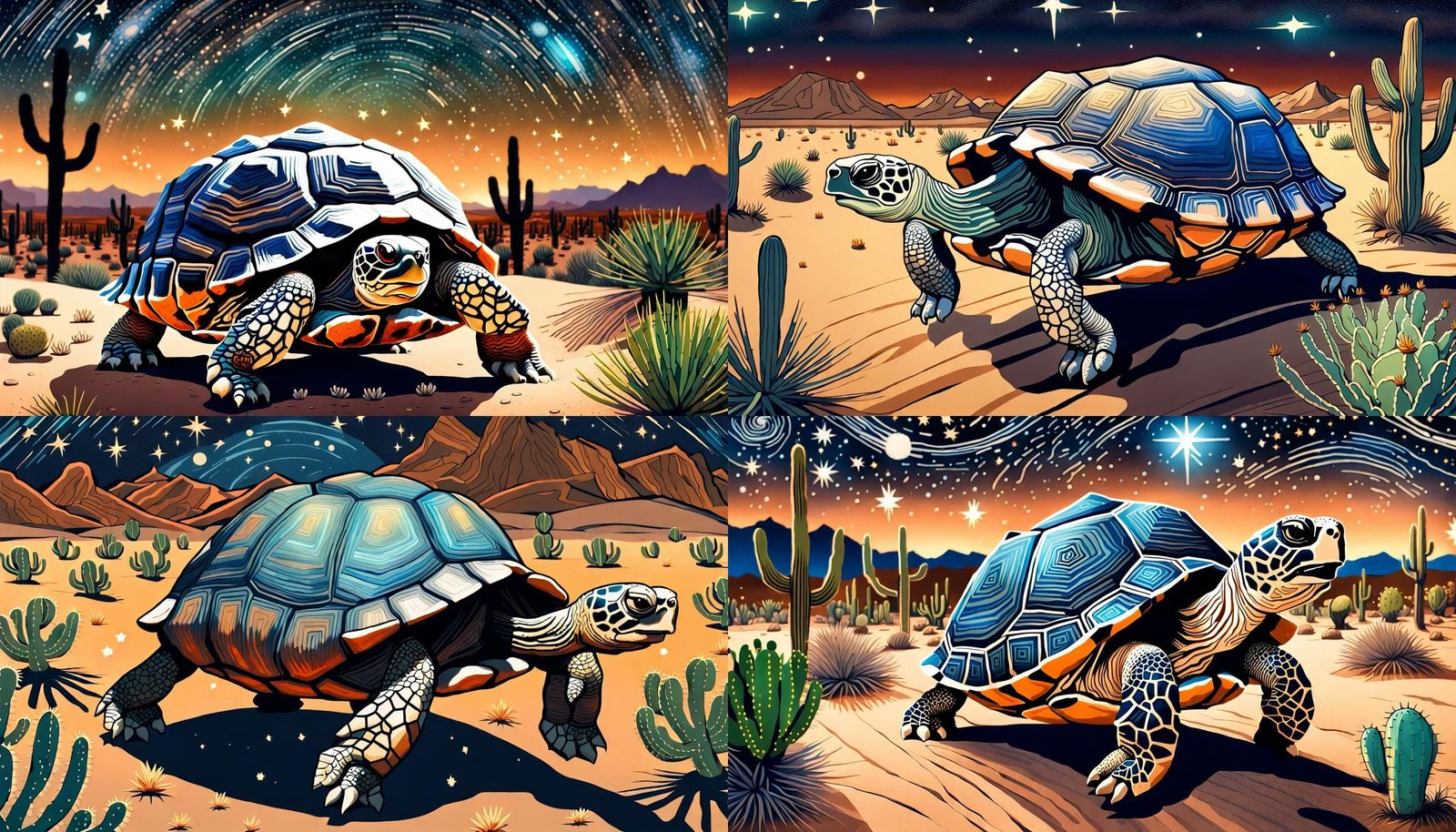 Desert Tortoise Under Starry Skies: Photorealistic Illustrat...