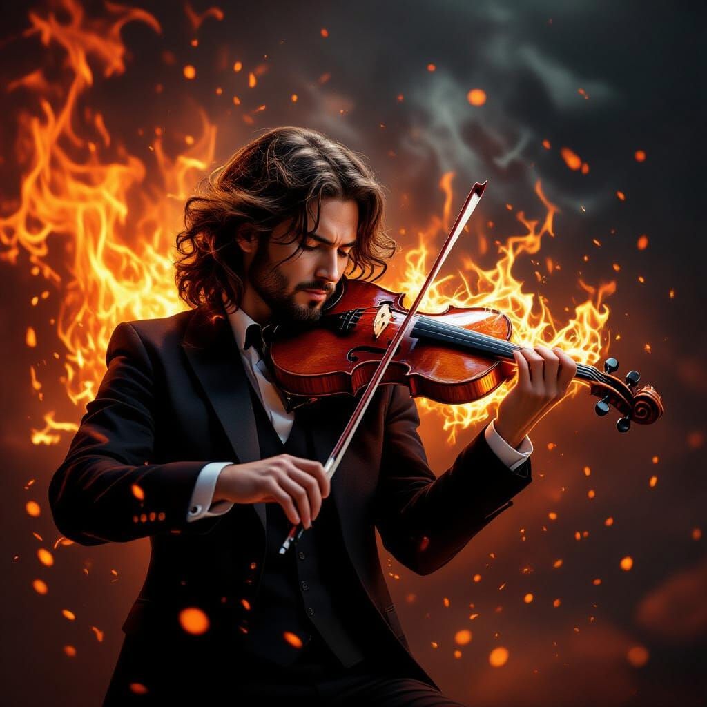 Fiery Violinist Playing Music That Ignites the Air