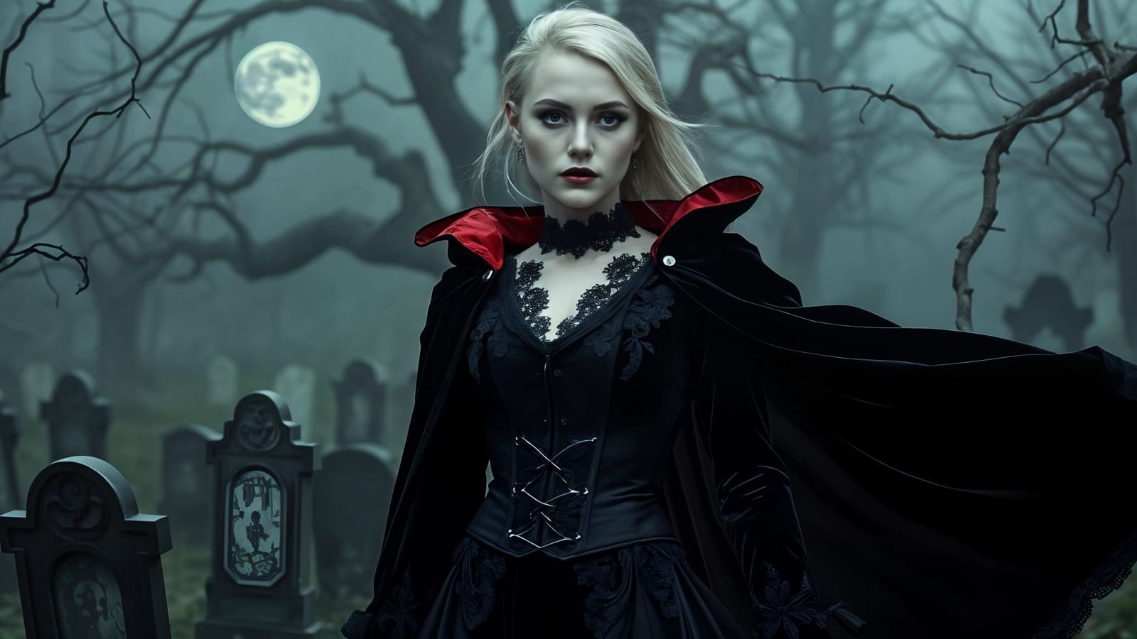 Gothic Woman in Graveyard Inspired by Tim Burton