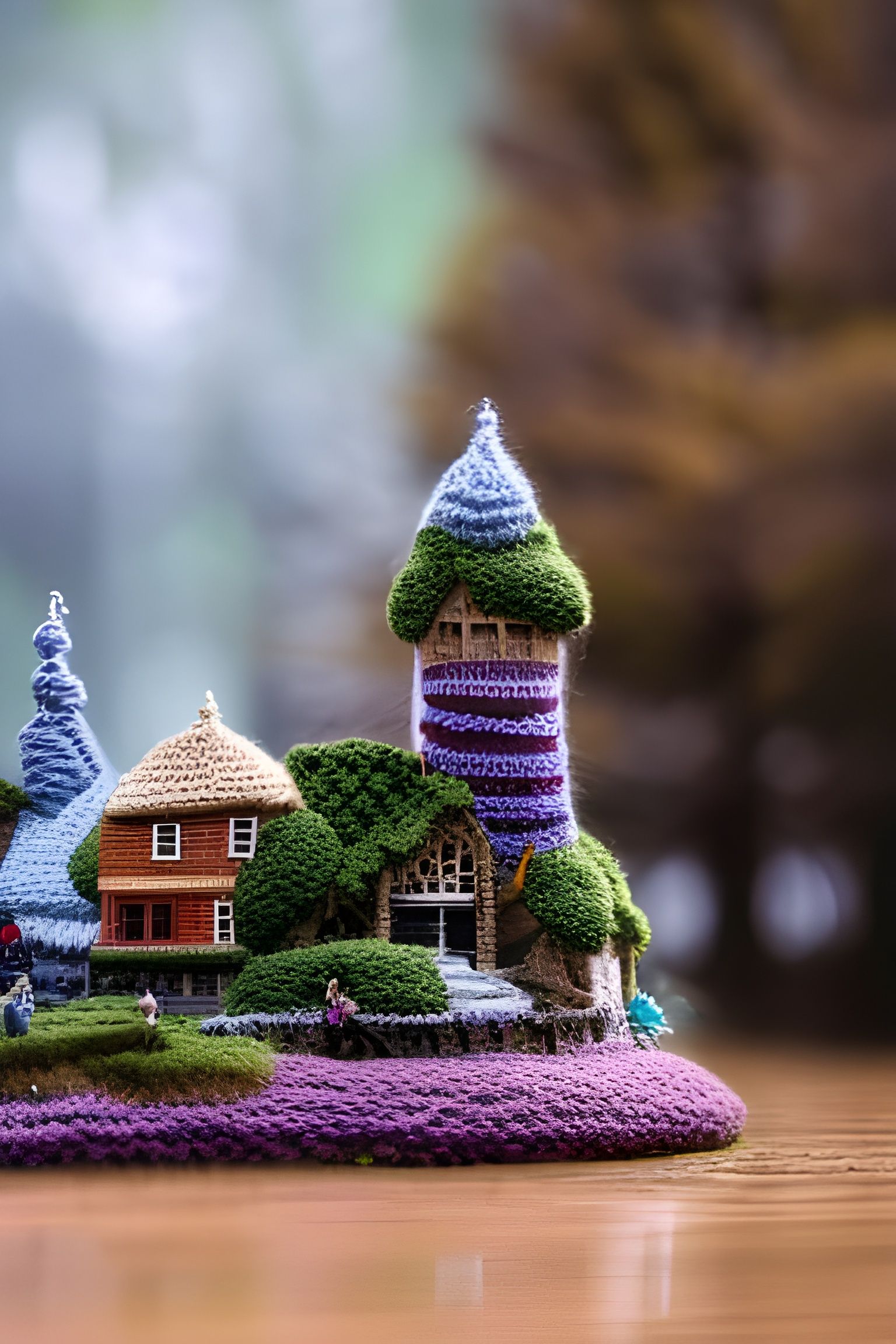 Intricate Knitted Village in Pastel Colors