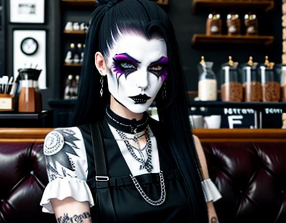 Goth Fashion Model in Coffee Shop