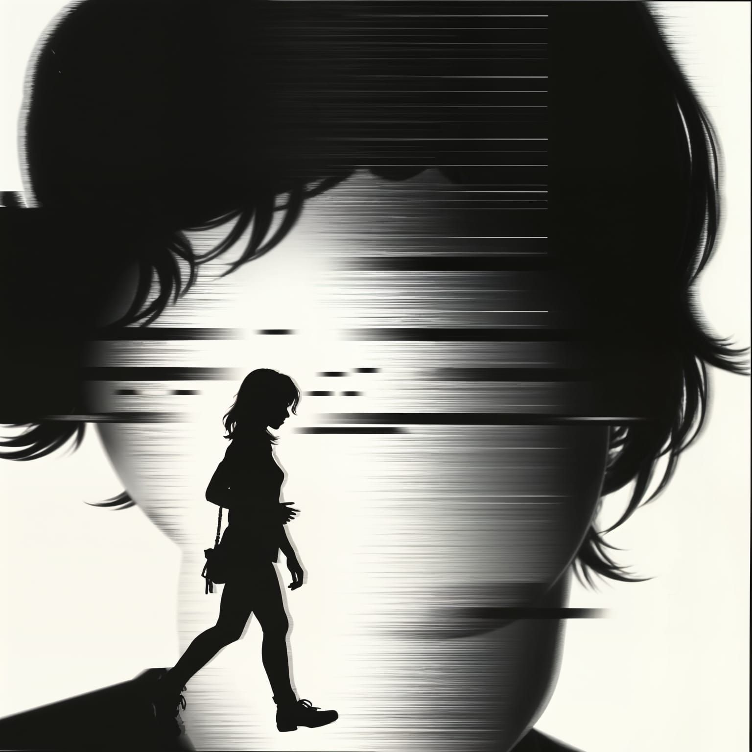 Corrupted Silhouette Portrait in Glitch Collage Style