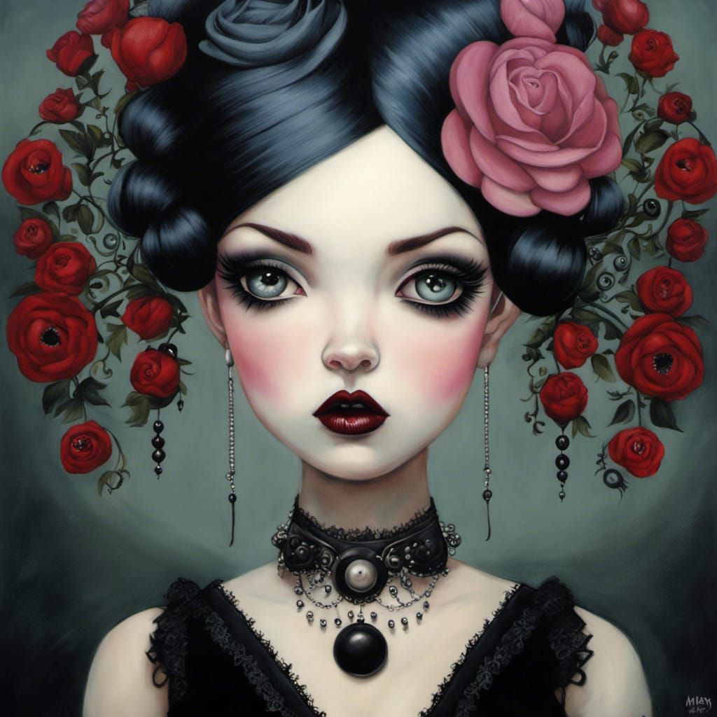 Gothic Punk Girl Portrait in Vintage Style