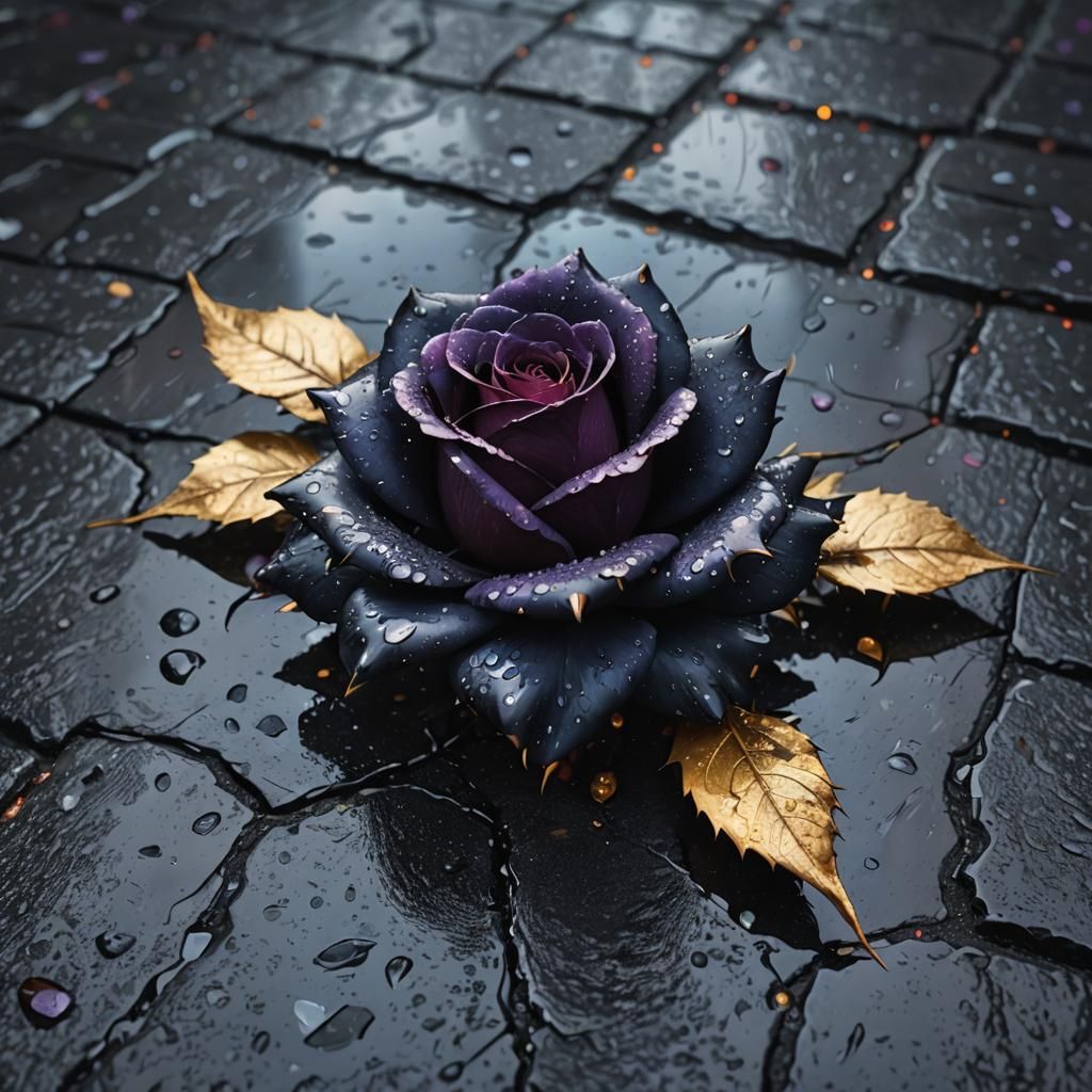 Black Rose in Rain: Dark Fantasy Concept Art