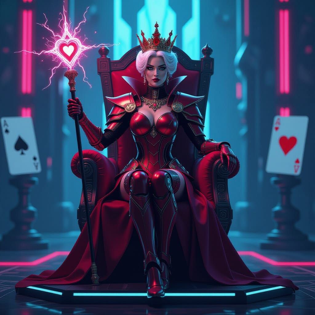 Futuristic Queen of Hearts Cyberpunk Ruler