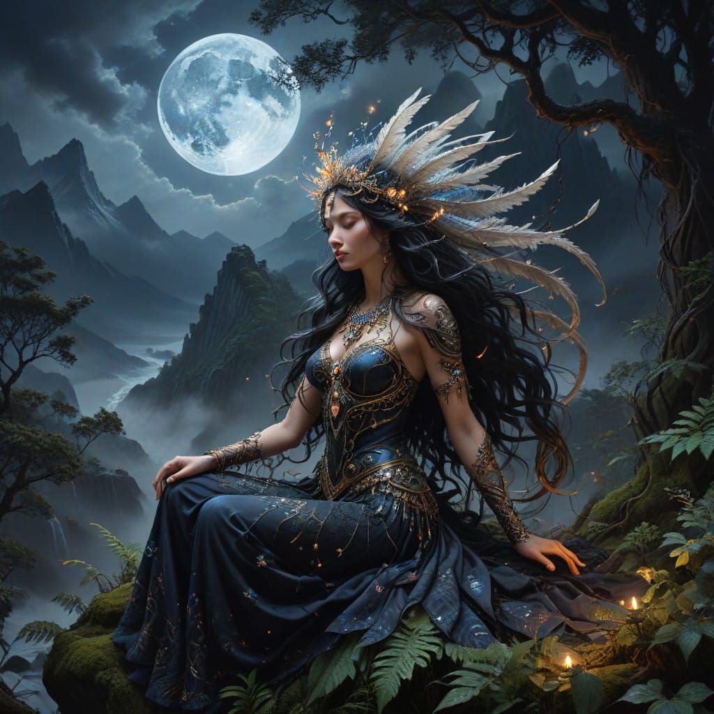 Enigmatic Being Amidst Stormy Mountains