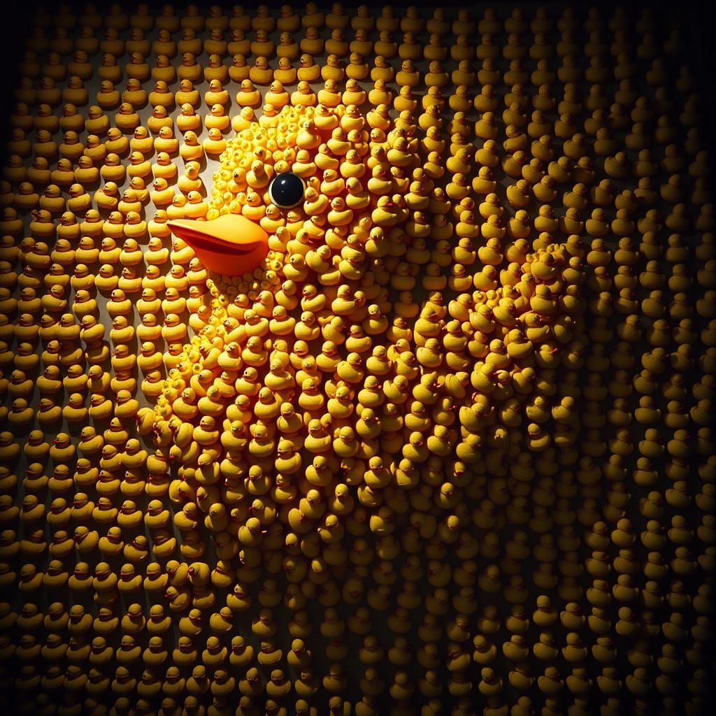 Gigantic Rubber Duck Collage in Cinematic Style