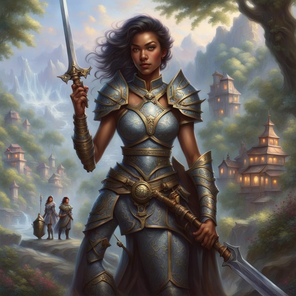 Four Fantasy Female Warriors in Ethereal Style