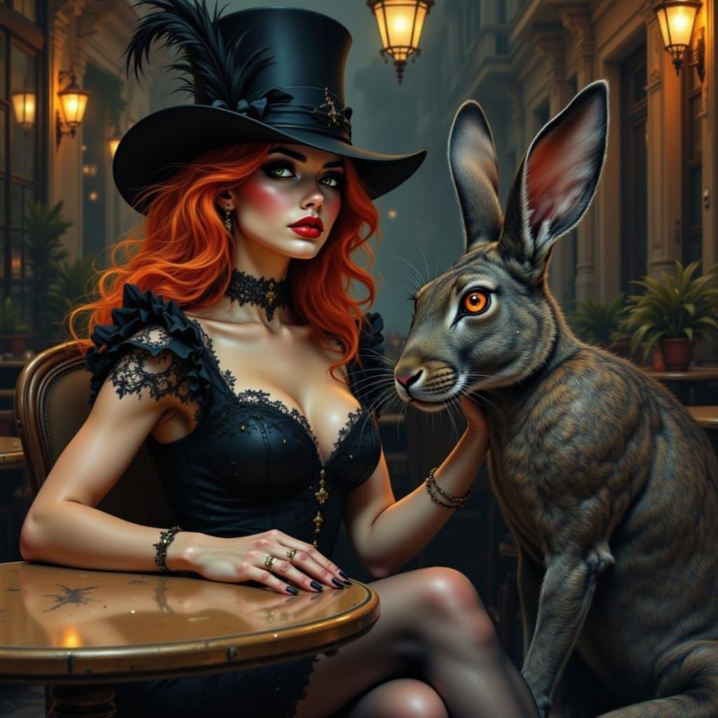 Gothic Victorian Lady in Tattered Finery Dominates Tea Party...