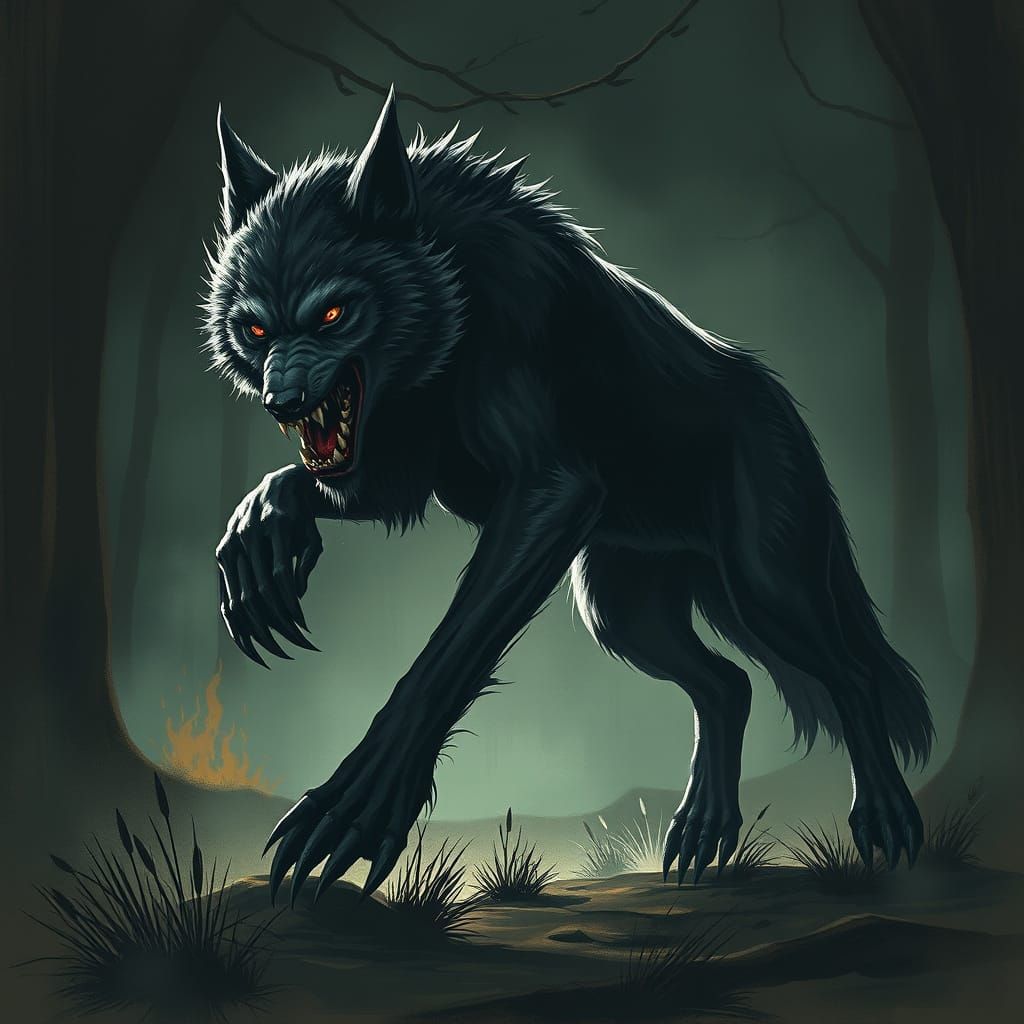 Dark Werewolf Bloodhound in Horror Art