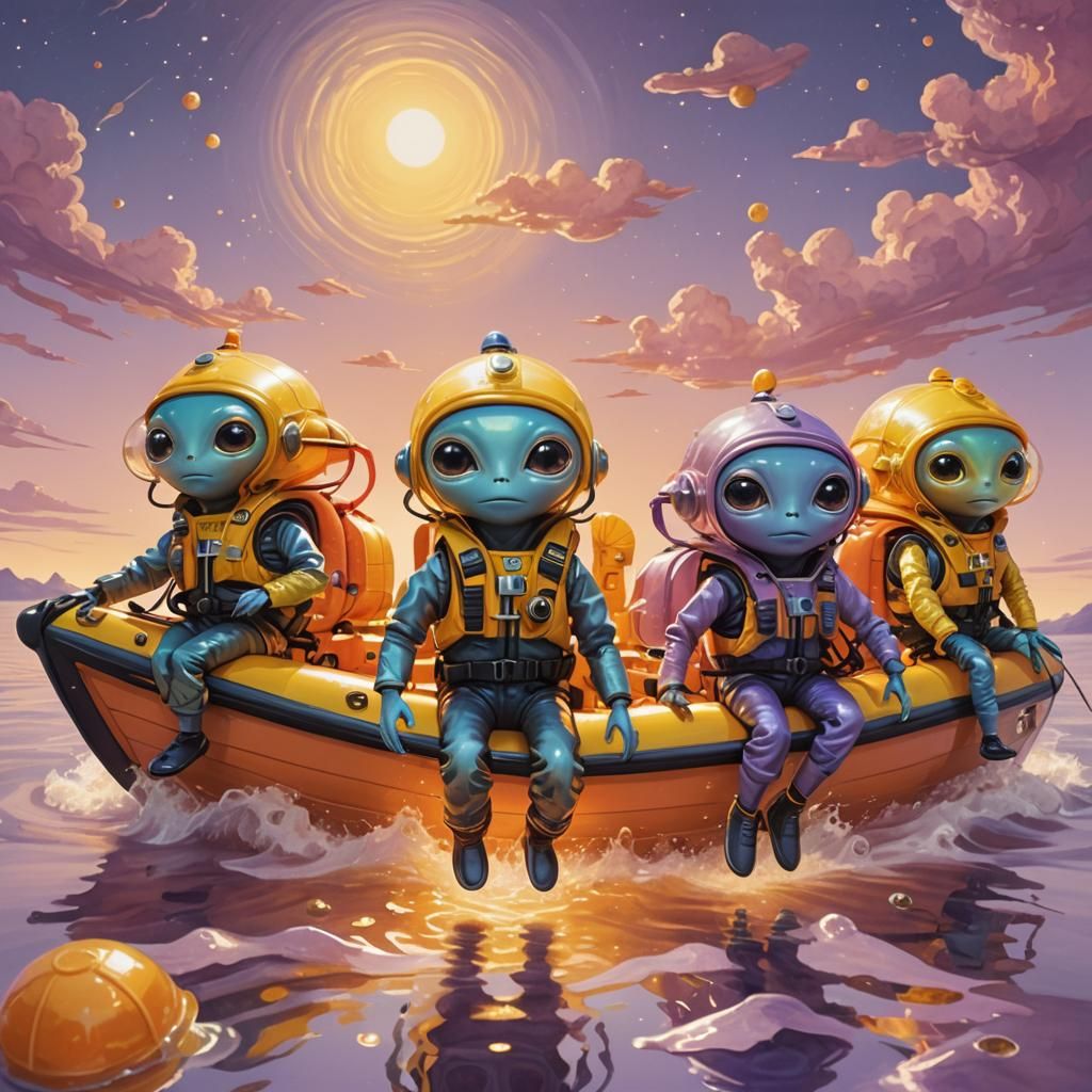 Iridescent Aliens Adrift at Sunset: Hyper-Realistic Digital ...