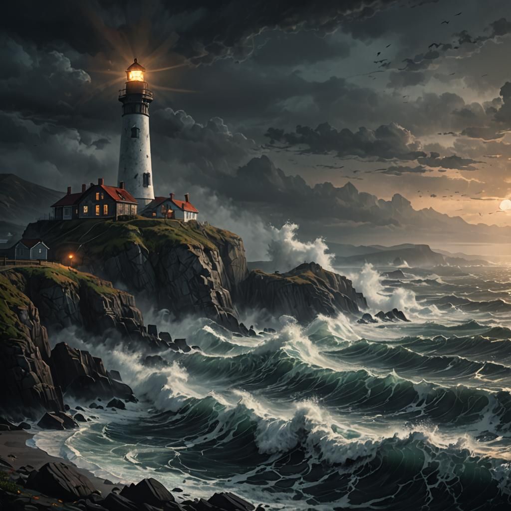 Dramatic Misty Coastline with Lighthouse: Hyperrealistic Dig...