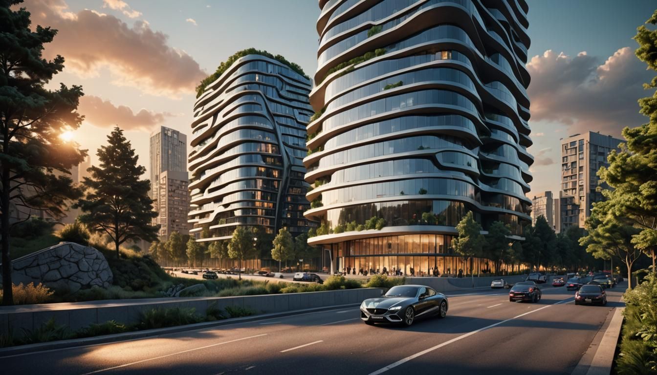 Zaha Hadid Inspired Twin Towers in Cityscape