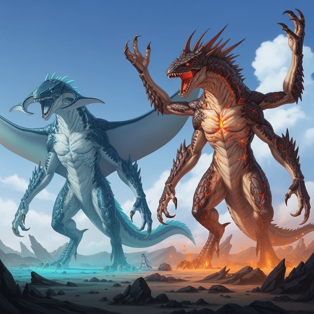 Giant Kaiju Dinosaurs in Desolate Landscape