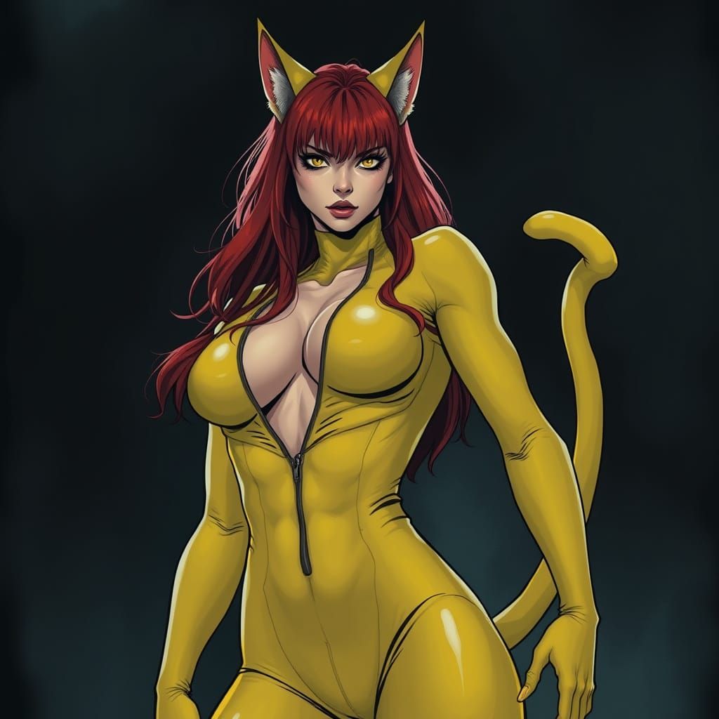 Surreal Redhead Goddess in Dark Cyberpunk Style