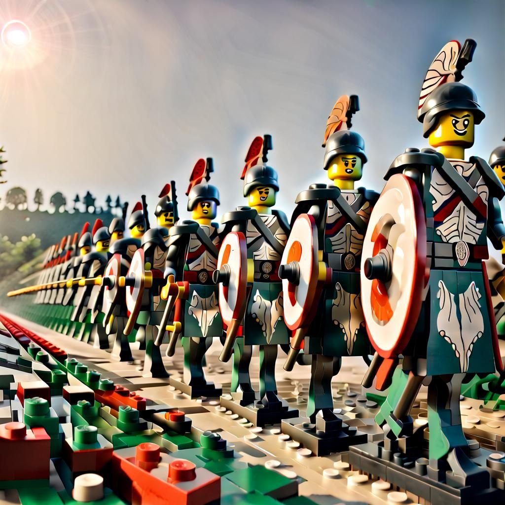 Roman Lego Legions March in Vibrant Italian Countryside
