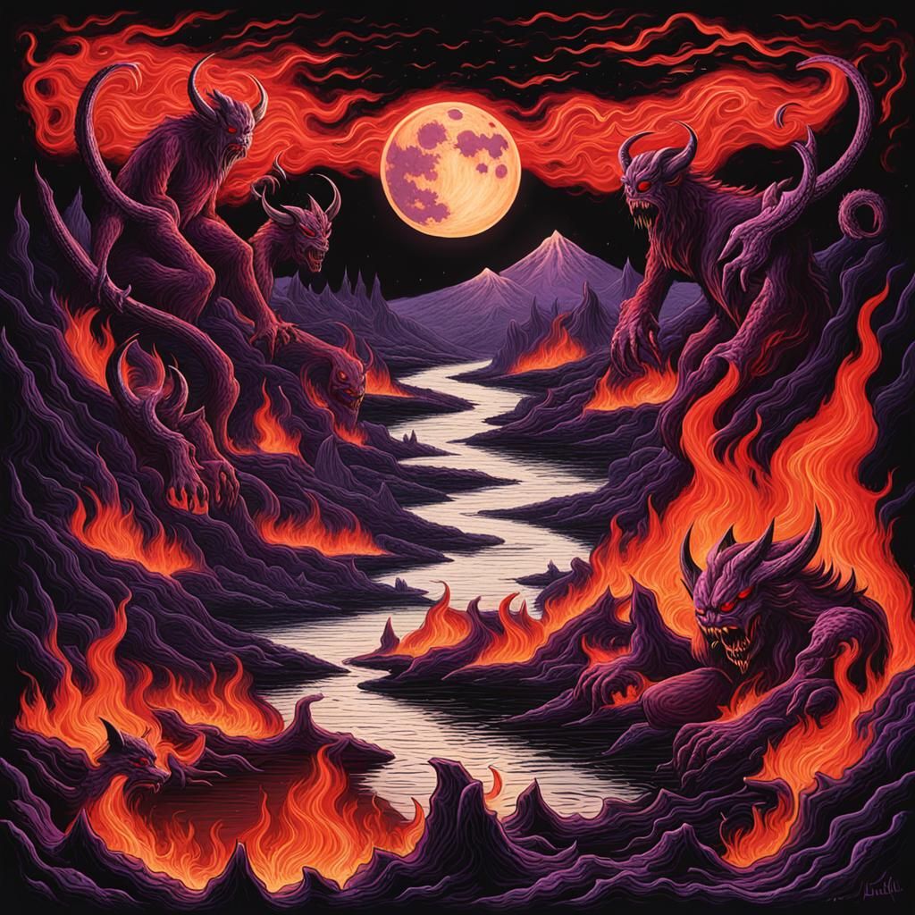 Infernal Lake of Fire With Demons