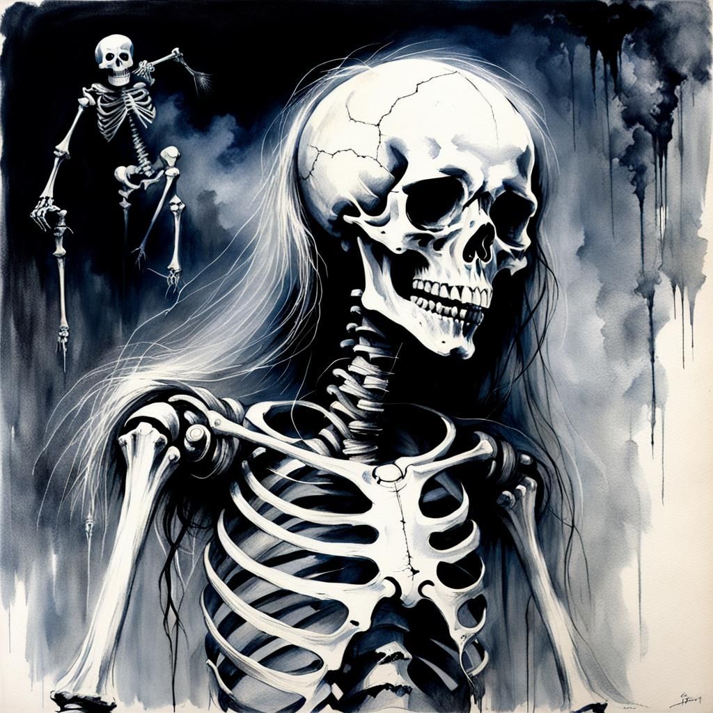 Terrifying Skeleton in Pen and Ink Style