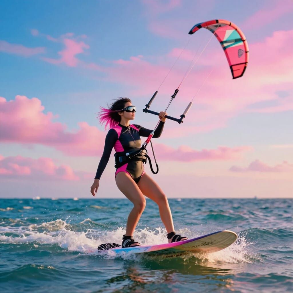 Punk Kitesurfer with Pink Hair in Vibrant Ocean