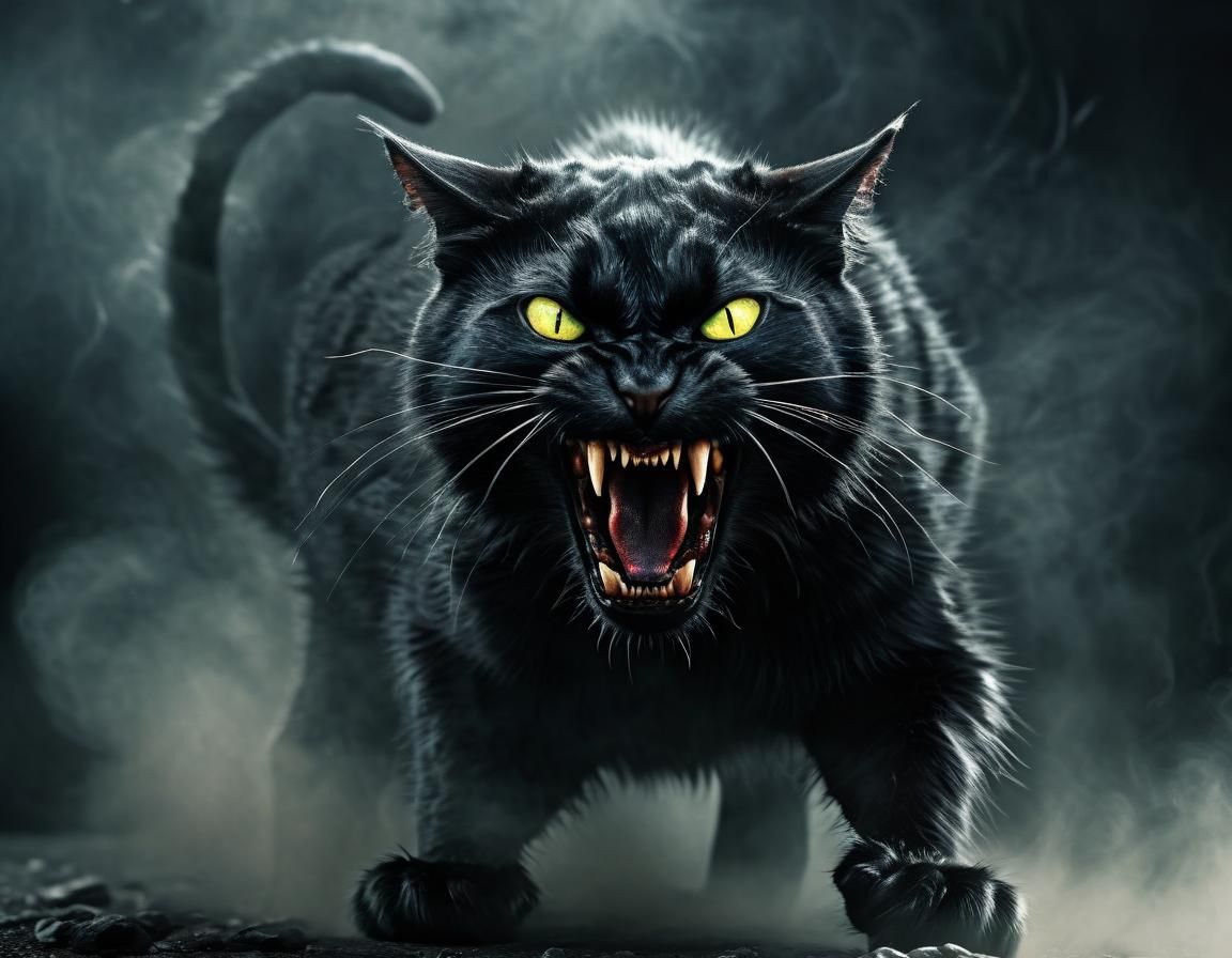 Terrifying Vicious Black Cat Ready to Strike