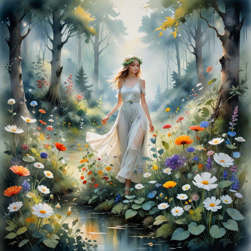 Enchanted Forest Witch Garden in Watercolour Style