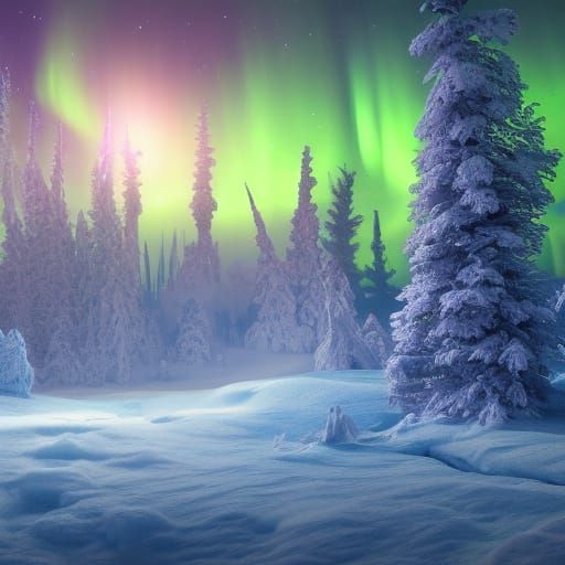 Winter Wonderland Aurora Borealis Fantasy Art