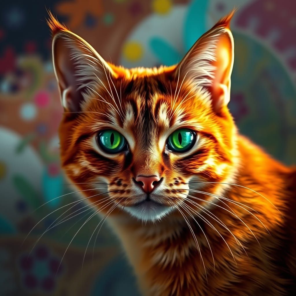 Vibrant Red Cat With Emerald Eyes: Splash Art Style