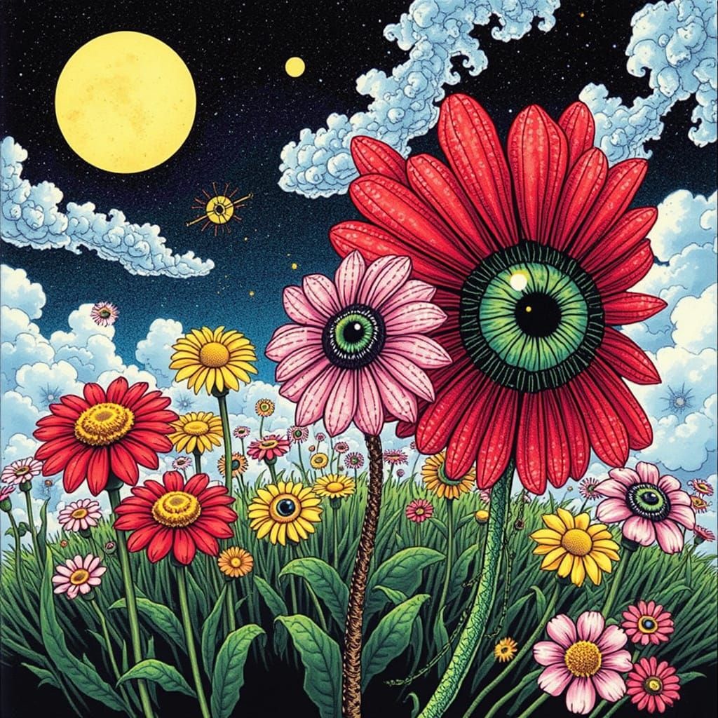 Eyeball Flower Garden in Manga Horror Style