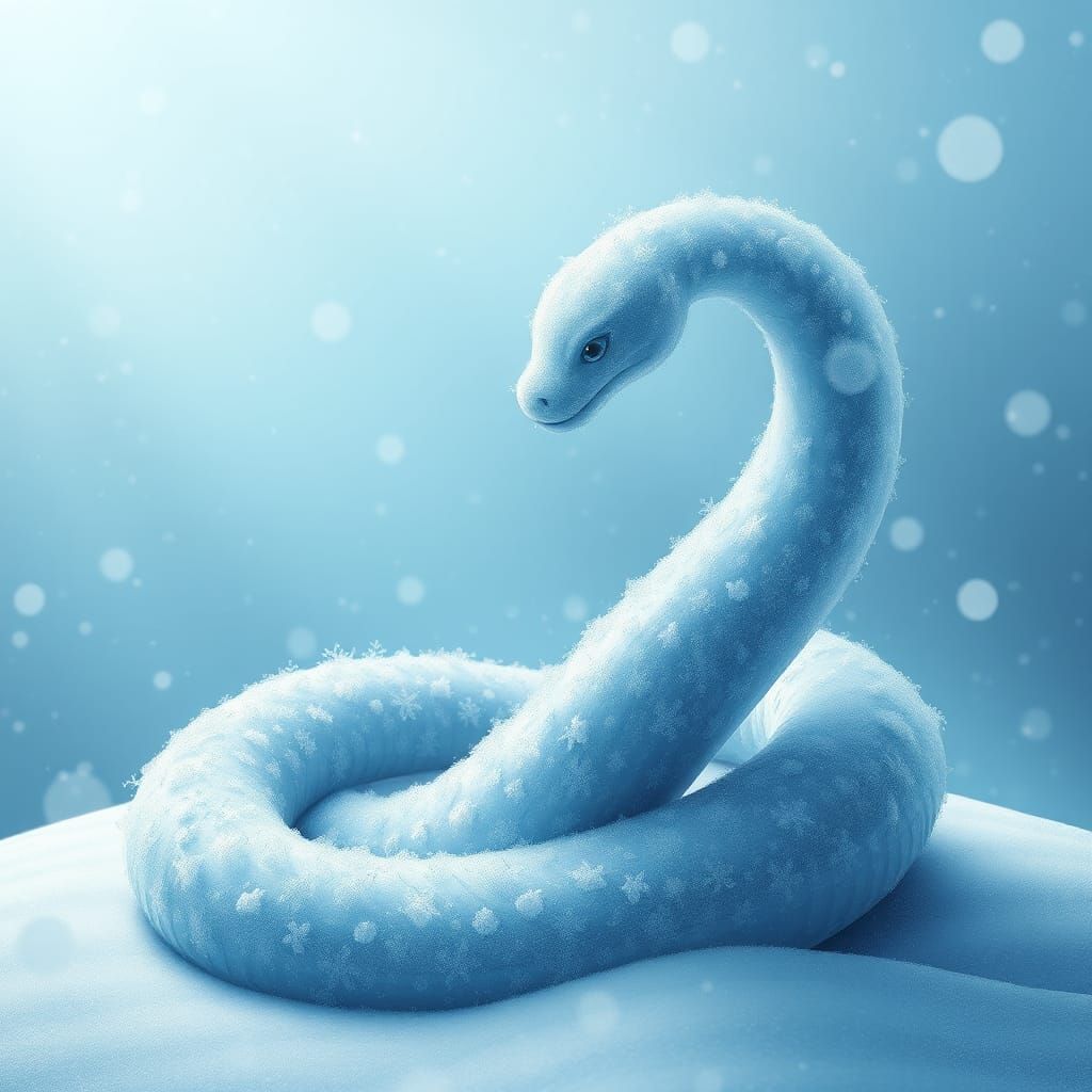 Snow Serpent Coiled in Winter Sky, Digital Art