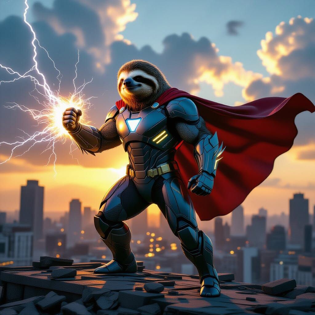 Heroic Sloth Superhero in Marvel Style