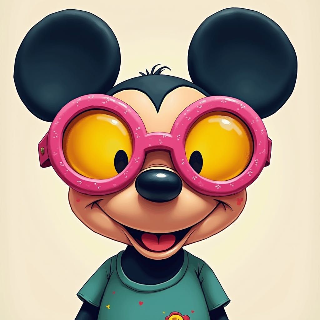 Mickey Mouse with Goggles and Funny Smile