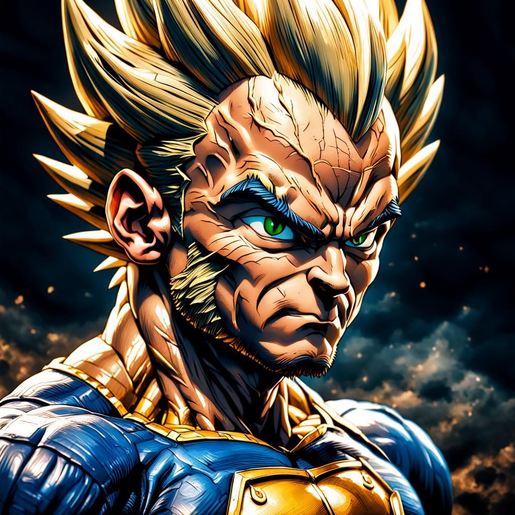 Hyperrealistic Majin Vegeta Portrait in High Contrast