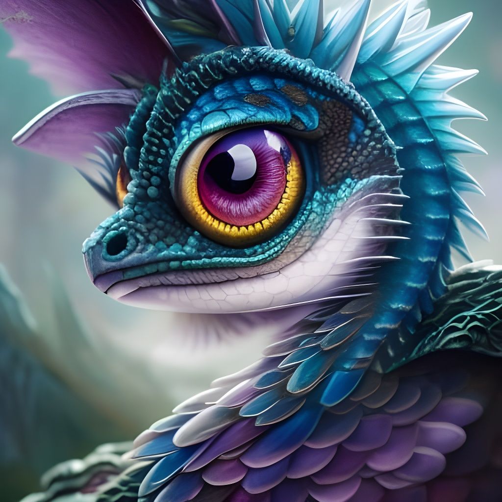 Cute Baby Celtic Dragon Portrait in Warm Colors