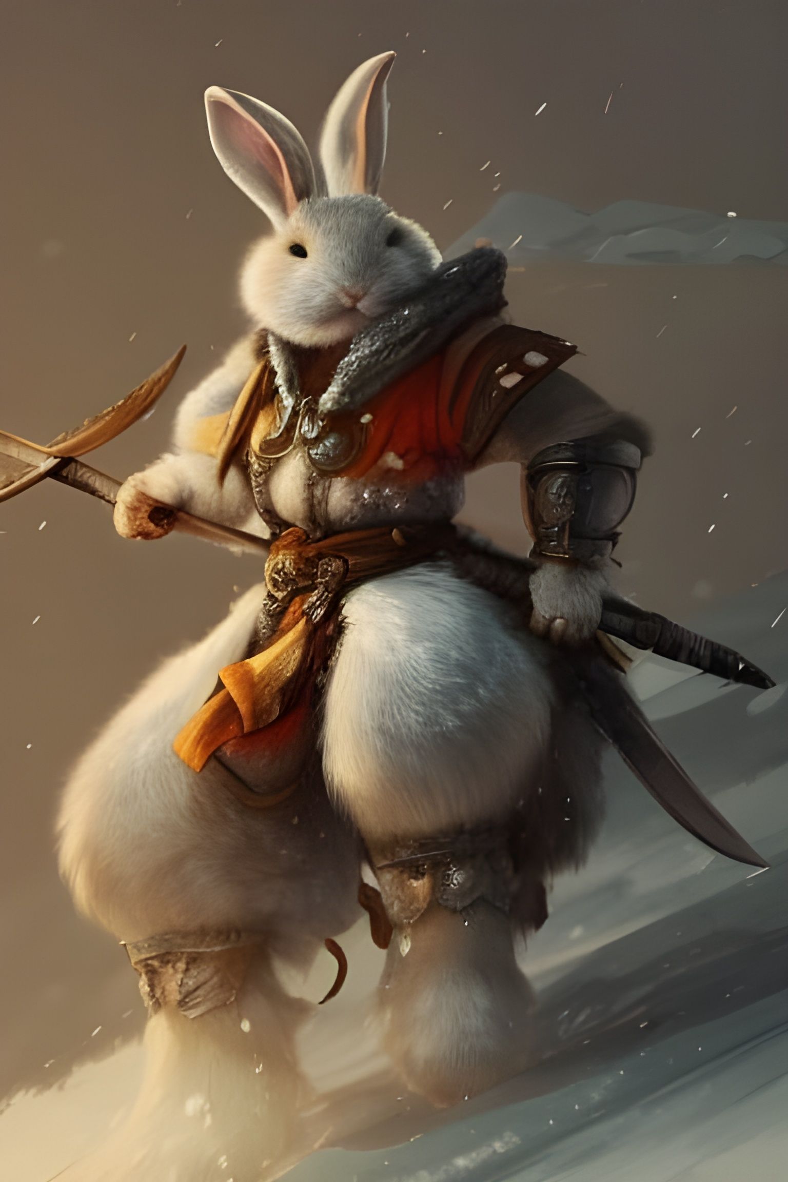 Cute Rabbit Barbarian Rider in Snowstorm