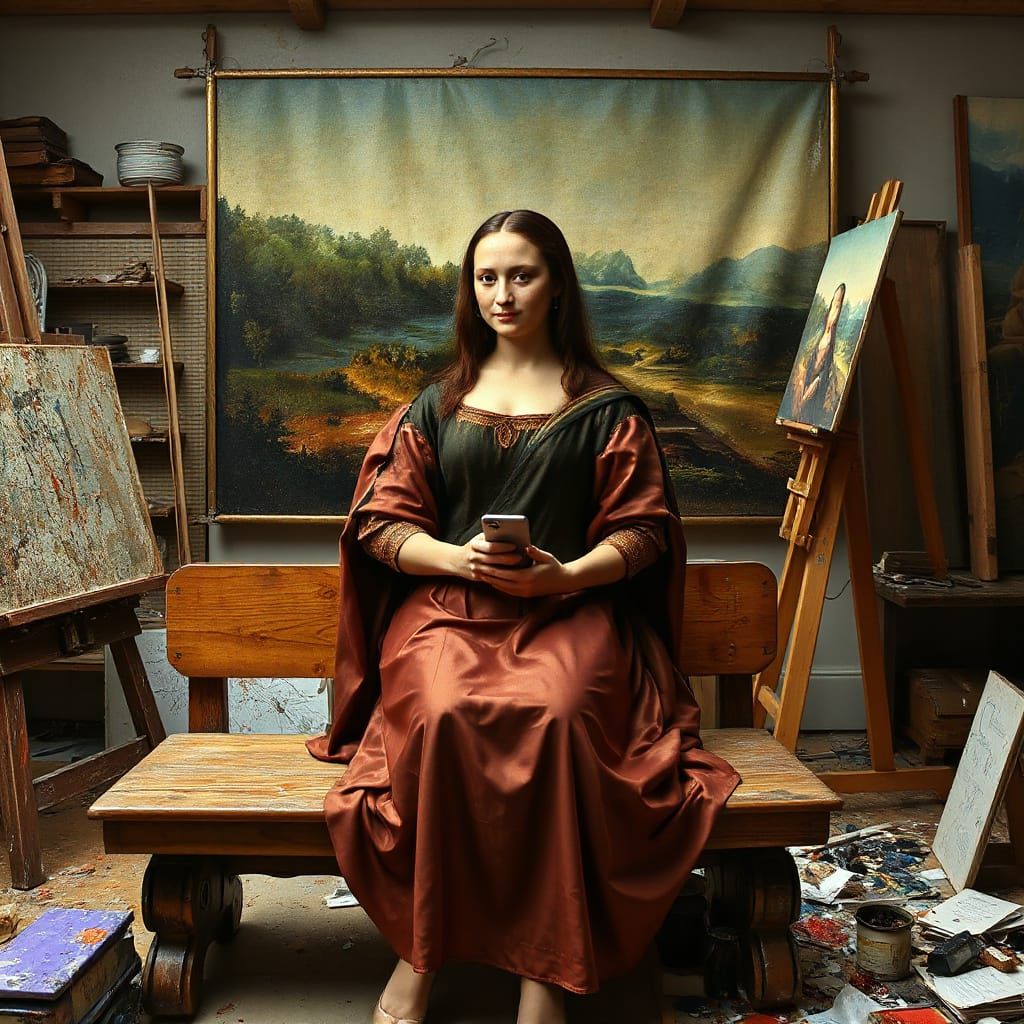 Mona Lisa Creates AI Art in Da Vinci's Studio