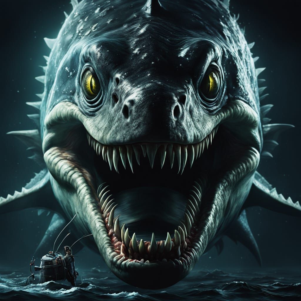 Terrifying Megalodon Fusion: Horror Concept Art