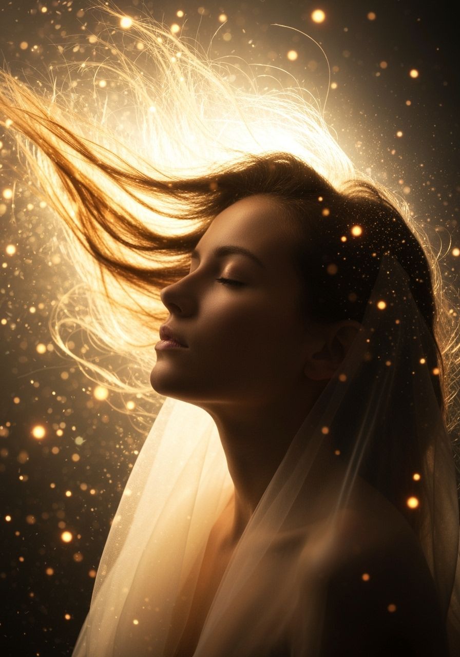 Ethereal Woman in Golden Light with Flowing Hair