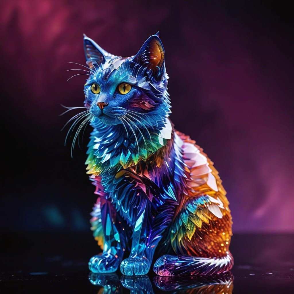 Crystal Feline Sculpture with Vibrant Background